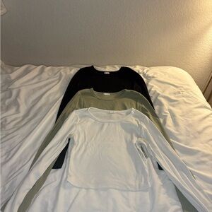 Garage Long Sleeve Crop Tops - Black, Olive, and White